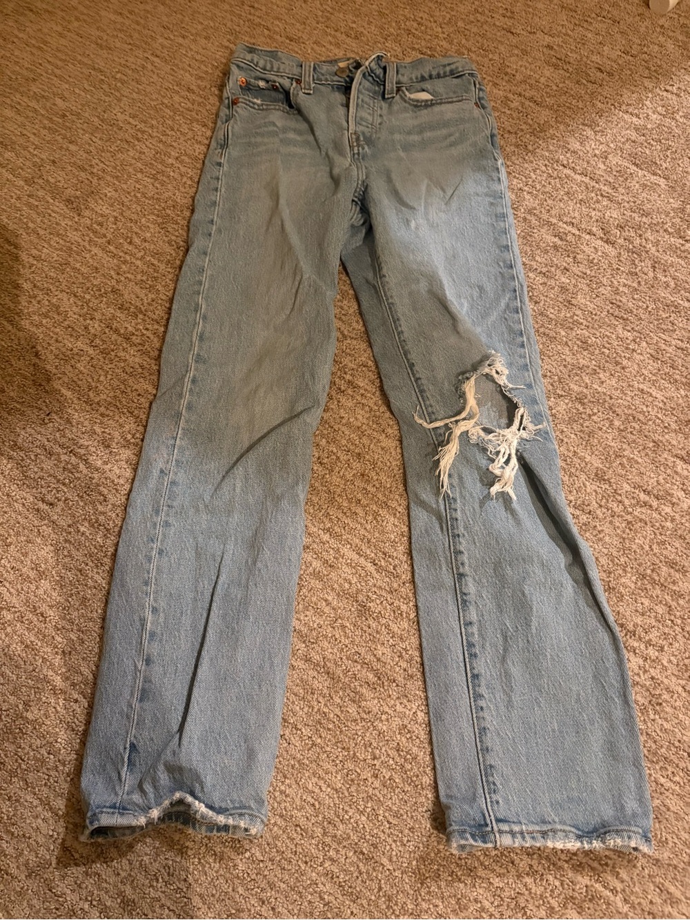 Levi's Light Blue Distressed Straight-Leg Jeans wedgie